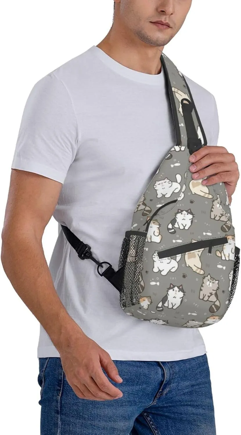 Cute Cat Sling Bag for Women Men Crossbody Sling Backpack Cat Shoulder Bag Chest Bag Daypack for Travel, Hiking