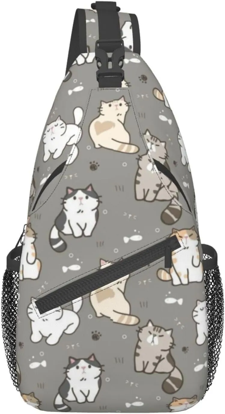 Cute Cat Sling Bag for Women Men Crossbody Sling Backpack Cat Shoulder Bag Chest Bag Daypack for Travel, Hiking