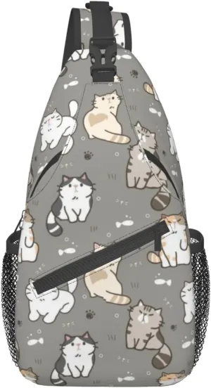 Cute Cat Sling Bag for Women Men Crossbody Sling Backpack Cat Shoulder Bag Chest Bag Daypack for Travel, Hiking
