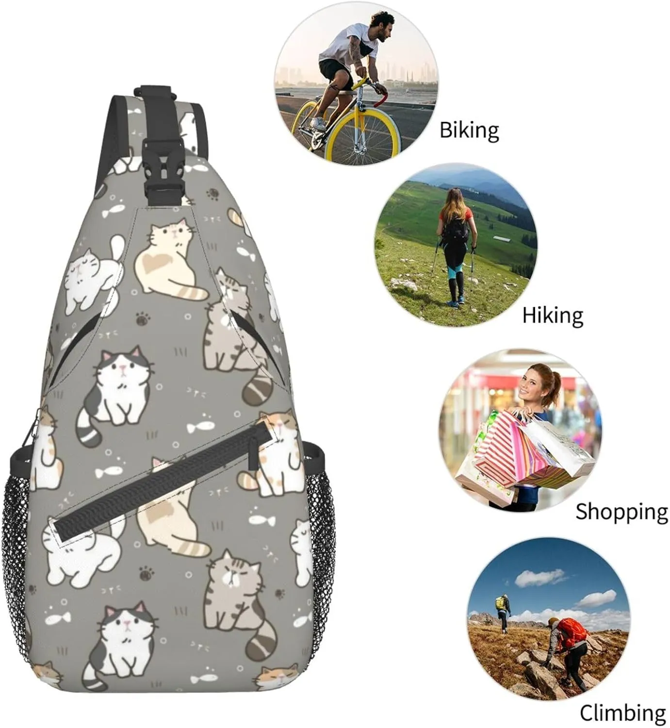 Cute Cat Sling Bag for Women Men Crossbody Sling Backpack Cat Shoulder Bag Chest Bag Daypack for Travel, Hiking
