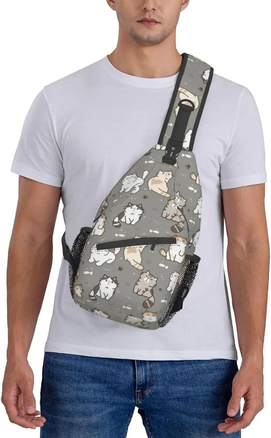Cute Cat Sling Bag for Women Men Crossbody Sling Backpack Cat Shoulder Bag Chest Bag Daypack for Travel, Hiking