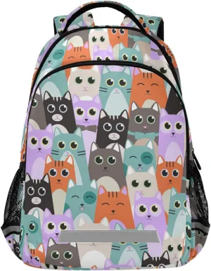 Cute Cats School Backpack for Boys Girls Portable Wide shoulder strap Backpack Lightweight Travel Bag College Casual Daypack with Reflective Strip Large