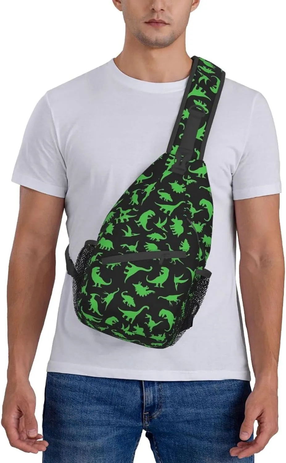Cute Dinosaur Sling Backpack Unisex Dino Chest Bags Crossbody Travel Hiking Daypack For Women Men Shoulder Bag