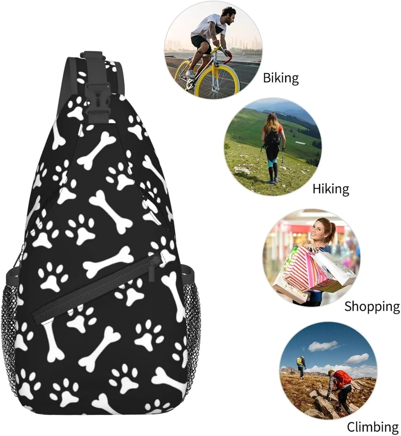 Cute Dog Paw Print Sling Bag Crossbody Bags Backpacks Dog Paw Chest Bag for Women Men Working, Shopping