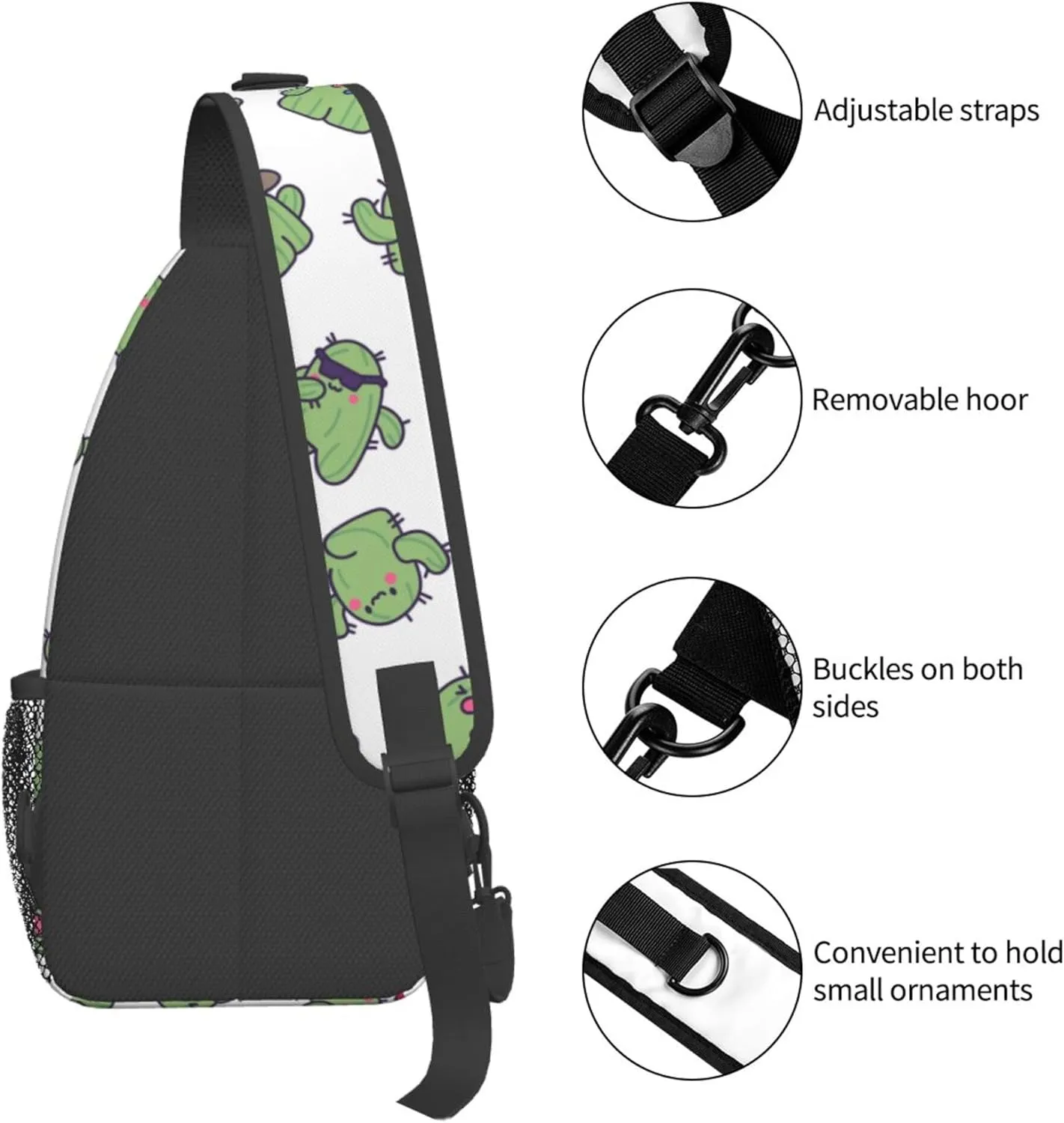 Cute Funny Cactus Sling Backpack Crossbody Bag, Chest Bag Daypack for Outdoors Hiking Traveling