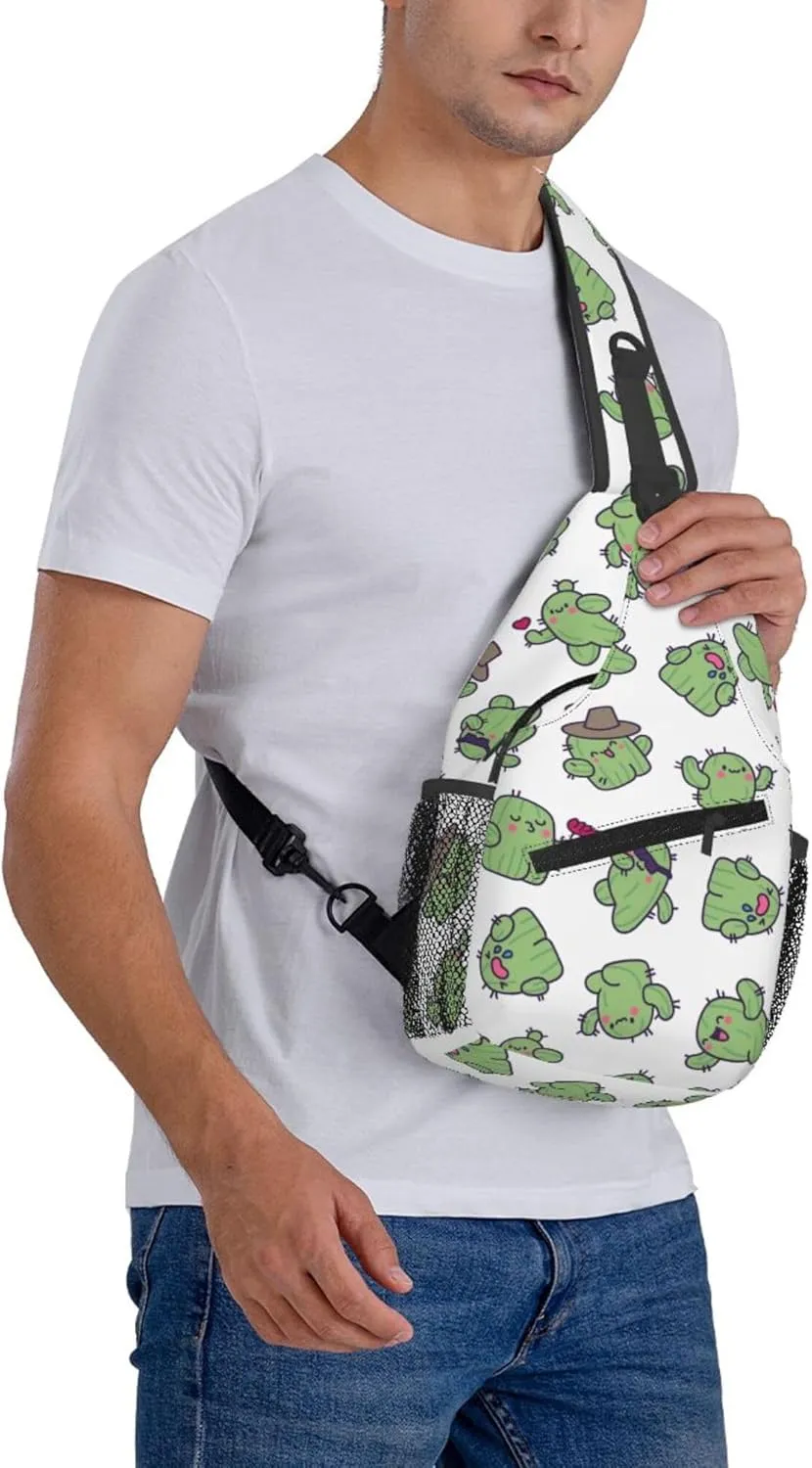 Cute Funny Cactus Sling Backpack Crossbody Bag, Chest Bag Daypack for Outdoors Hiking Traveling