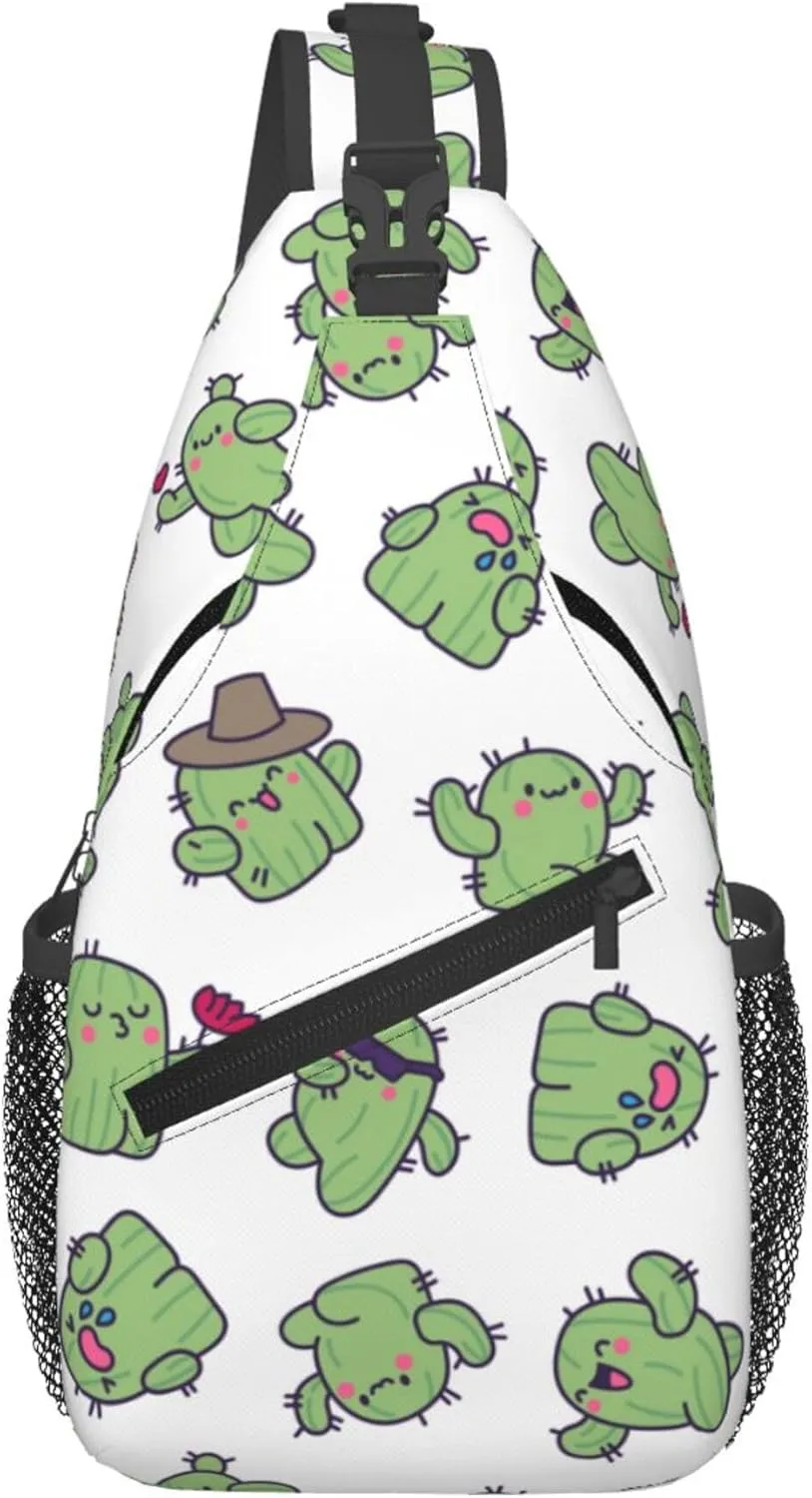 Cute Funny Cactus Sling Backpack Crossbody Bag, Chest Bag Daypack for Outdoors Hiking Traveling