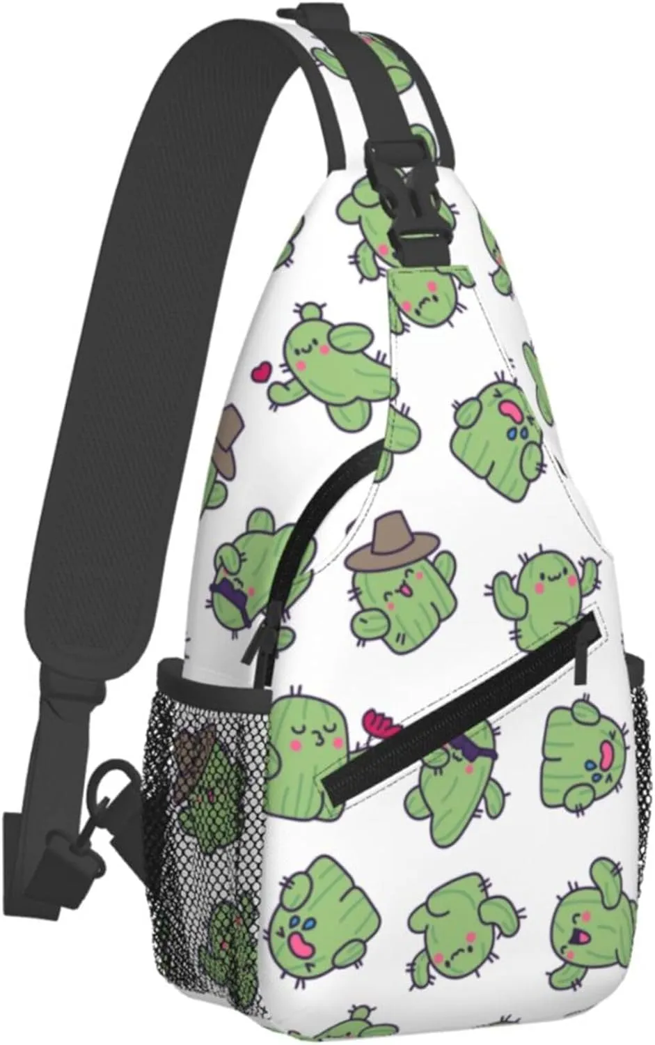 Cute Funny Cactus Sling Backpack Crossbody Bag, Chest Bag Daypack for Outdoors Hiking Traveling