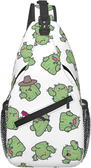 Cute Funny Cactus Sling Backpack Crossbody Bag, Chest Bag Daypack for Outdoors Hiking Traveling