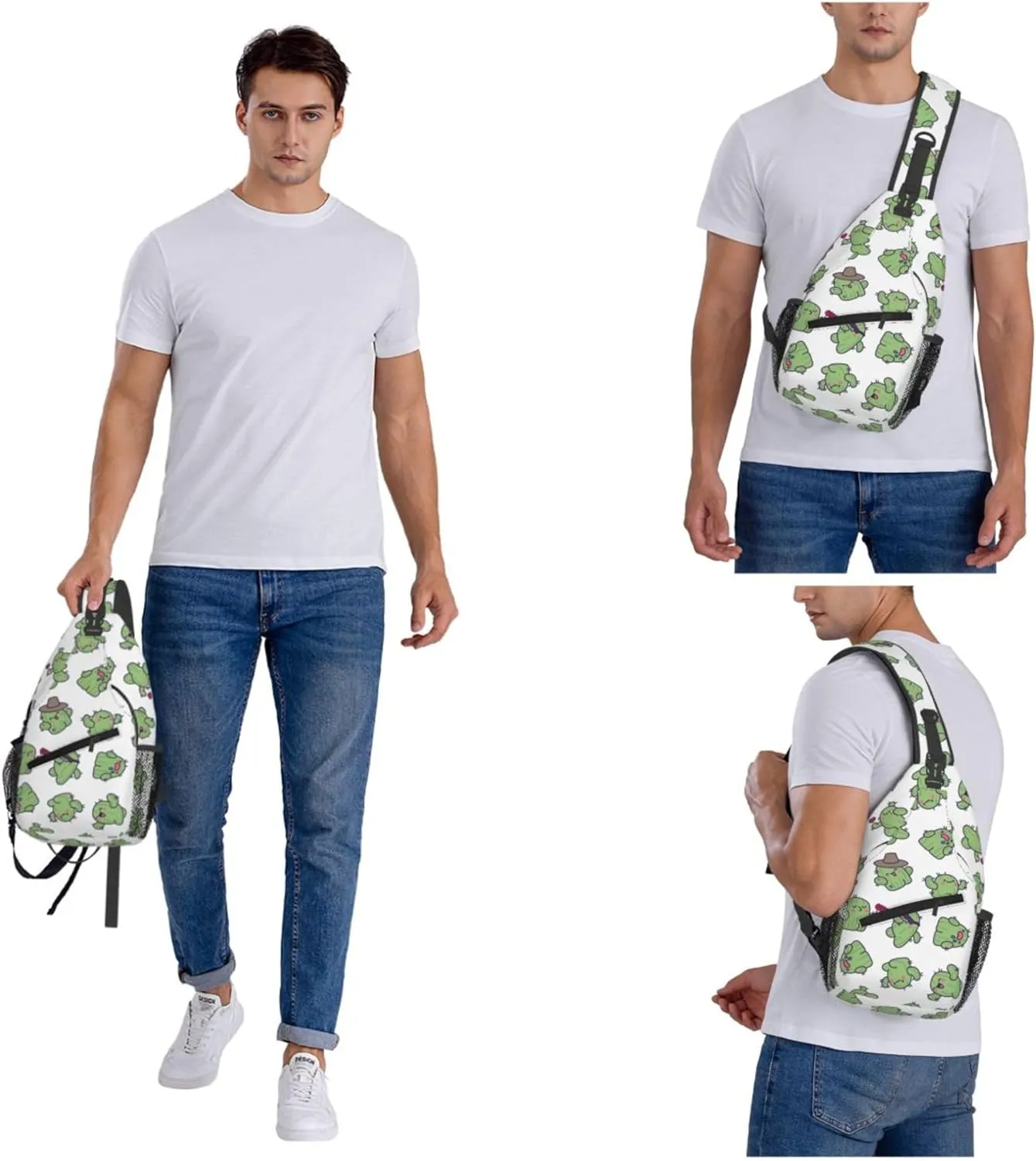 Cute Funny Cactus Sling Backpack Crossbody Bag, Chest Bag Daypack for Outdoors Hiking Traveling