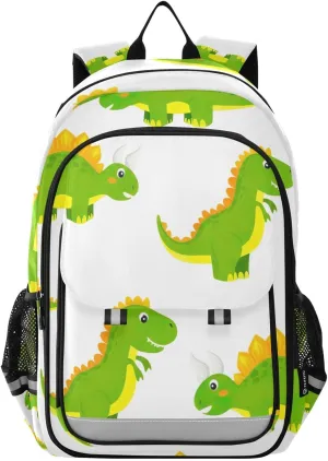 Cute Green Dino Children's School Bag Durable Backpack for Girls Travel Bag for Kids
