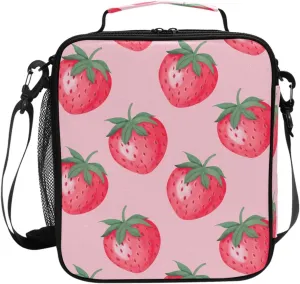 Cute Juicy Strawberry Lunch Box for Kids Girls Boys Insulated Lunch Bag for Women Men Reusable Tote Bag Large Cooler Bag Leakproof with Adjustable Shoulder Strap for Adult Work Picnic Travel Girls Men