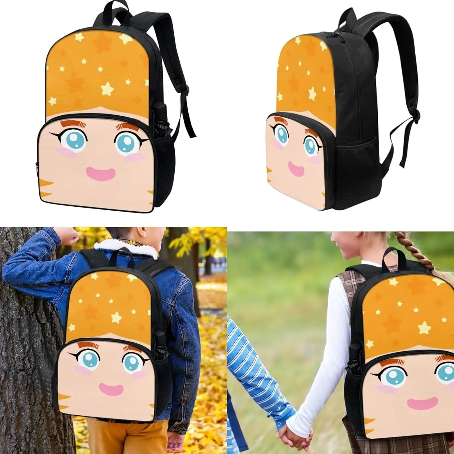 Cute Little Girl Backpack Set for Girls-Boys Middle-School Elementary Bookbags 3Pcs School Bag with Reusable Insulated Lunch Bag Large Pencil Case