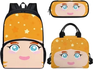 Cute Little Girl Backpack Set for Girls-Boys Middle-School Elementary Bookbags 3Pcs School Bag with Reusable Insulated Lunch Bag Large Pencil Case