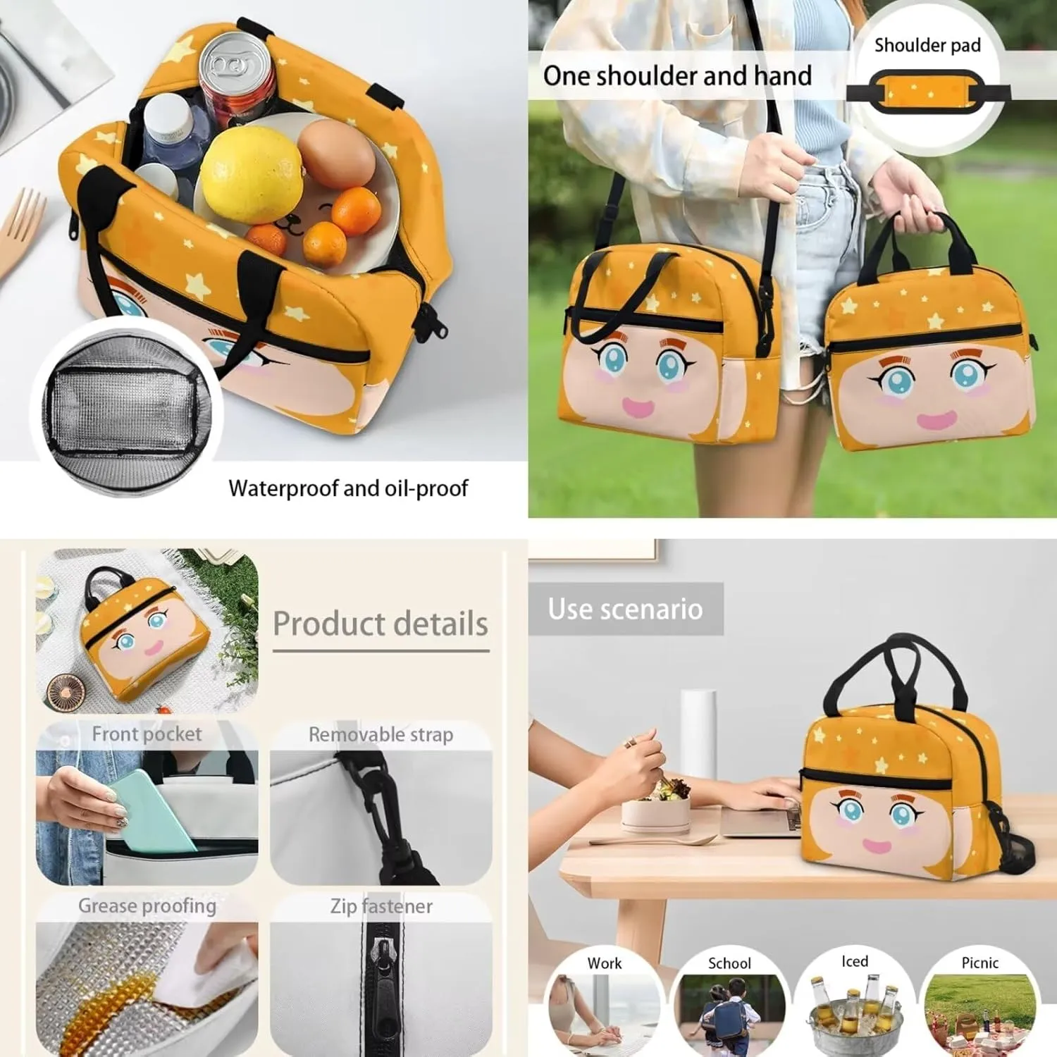 Cute Little Girl Backpack Set for Girls-Boys Middle-School Elementary Bookbags 3Pcs School Bag with Reusable Insulated Lunch Bag Large Pencil Case