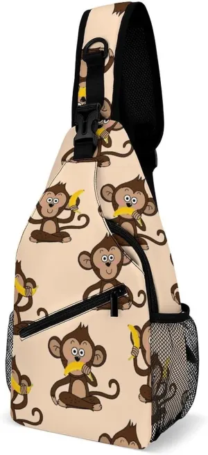 Cute Monkey Banana Sling Backpack Man Women Crossbody Backpack Chest Bag Cycling Daypack Shoulder Bag Small Cross Body Bags Outdoor Backpacks