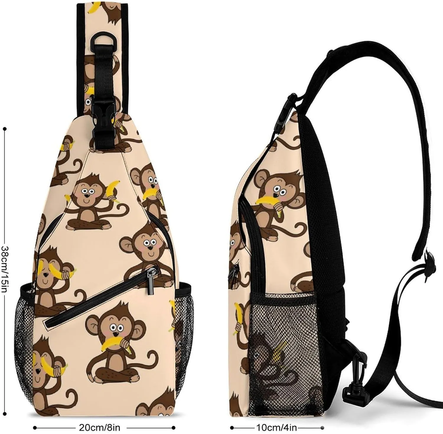 Cute Monkey Banana Sling Backpack Man Women Crossbody Backpack Chest Bag Cycling Daypack Shoulder Bag Small Cross Body Bags Outdoor Backpacks