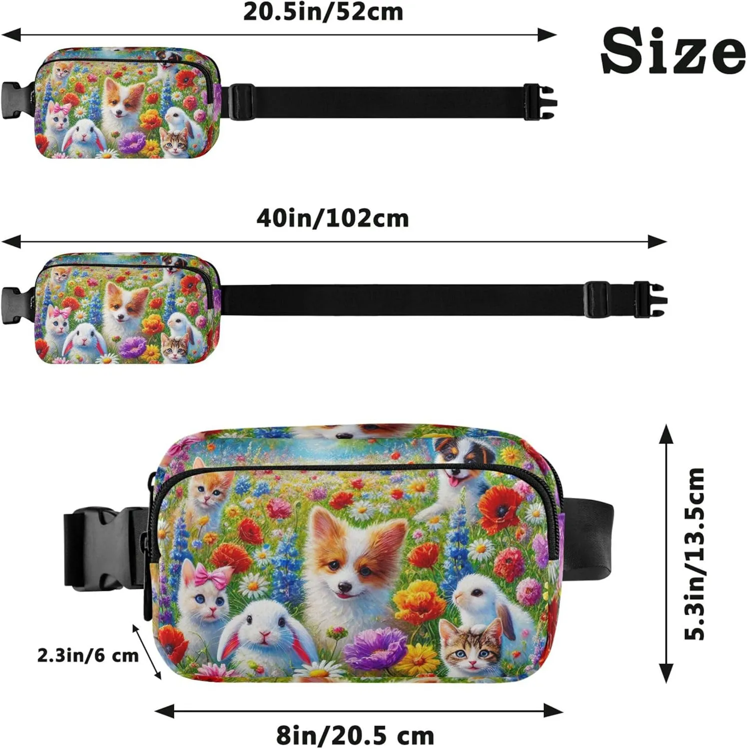 Cute Pets Colorful Floral Field Womens Fanny Pack Waterproof Hip Pack Belt Pouch Trendy Waist Pack for Women