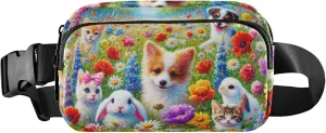 Cute Pets Colorful Floral Field Womens Fanny Pack Waterproof Hip Pack Belt Pouch Trendy Waist Pack for Women