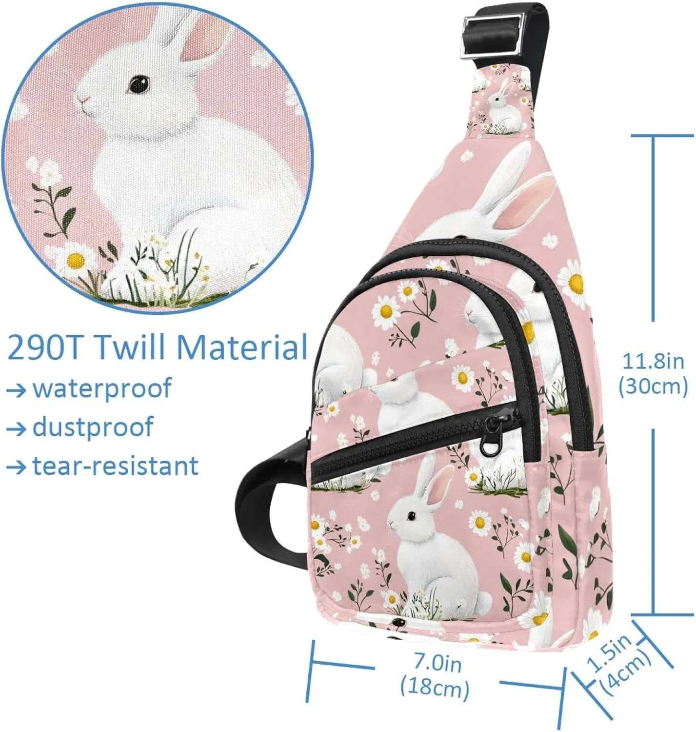 Cute spring easter rabbit daisy Sling Backpack Bag