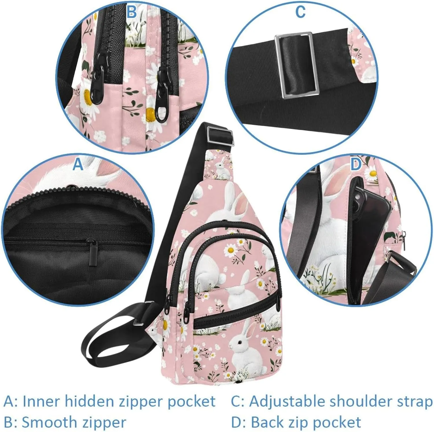 Cute spring easter rabbit daisy Sling Backpack Bag
