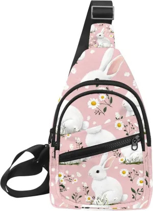 Cute spring easter rabbit daisy Sling Backpack Bag