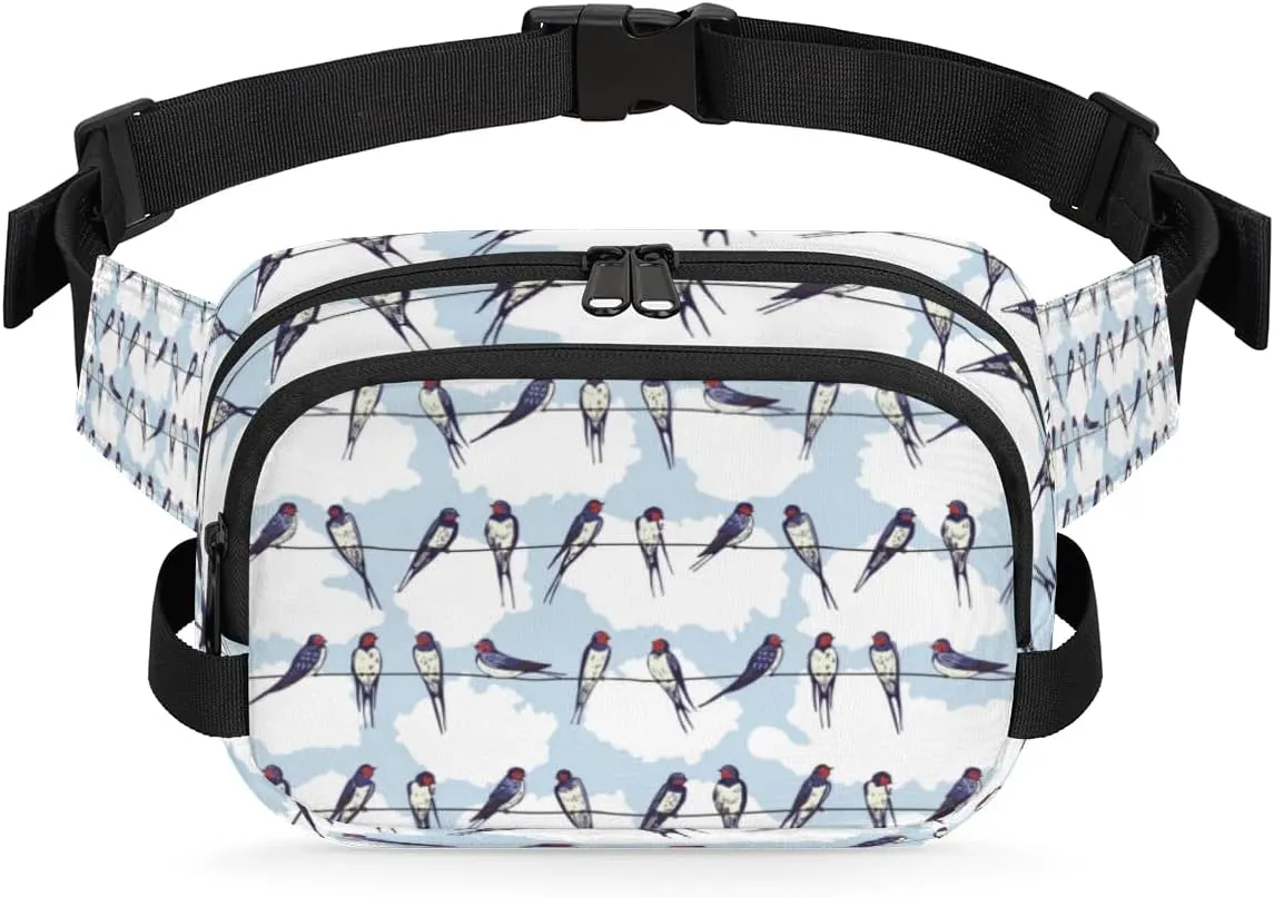 Cute Swallow Bird Fanny Pack Crossbody Bags for Women Men Waist Packs Hip Bum Bag Cross Body Fanny Pack with Adjustable Strap for Running Hiking Travel