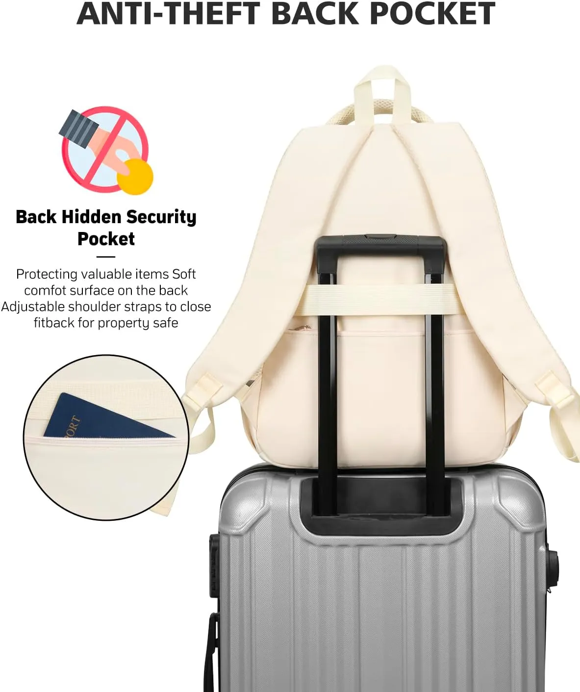 Cute Teen Girls Backpack, Big Student School Backpack Laptop Bookbag for College Women Aesthetic Middle High School Bag, Mochilas Escolares, Beige