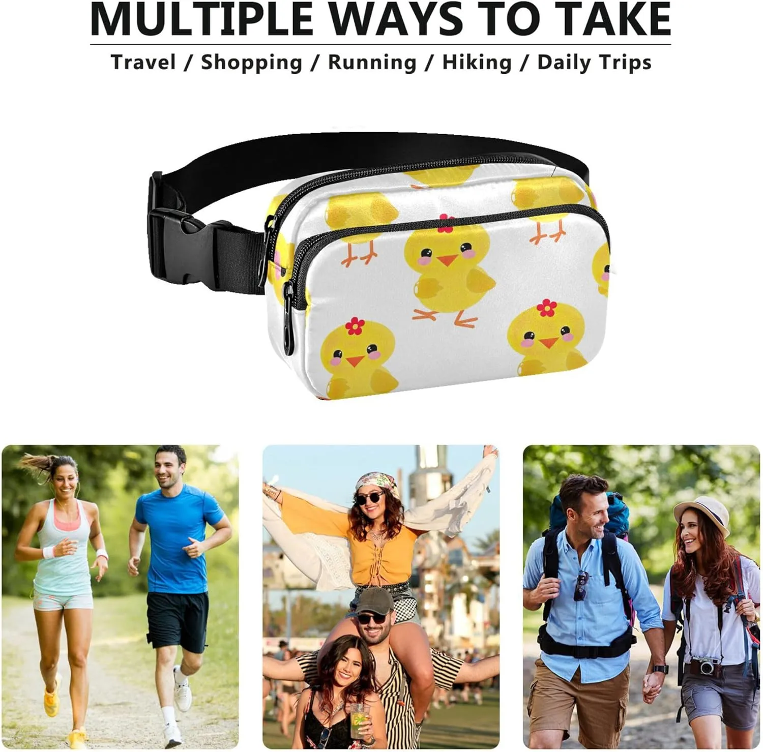 Cute Yellow Chickens Womens Fanny Pack Funky Belt Bag Hip Pack Waterproof Waist Pack for Women