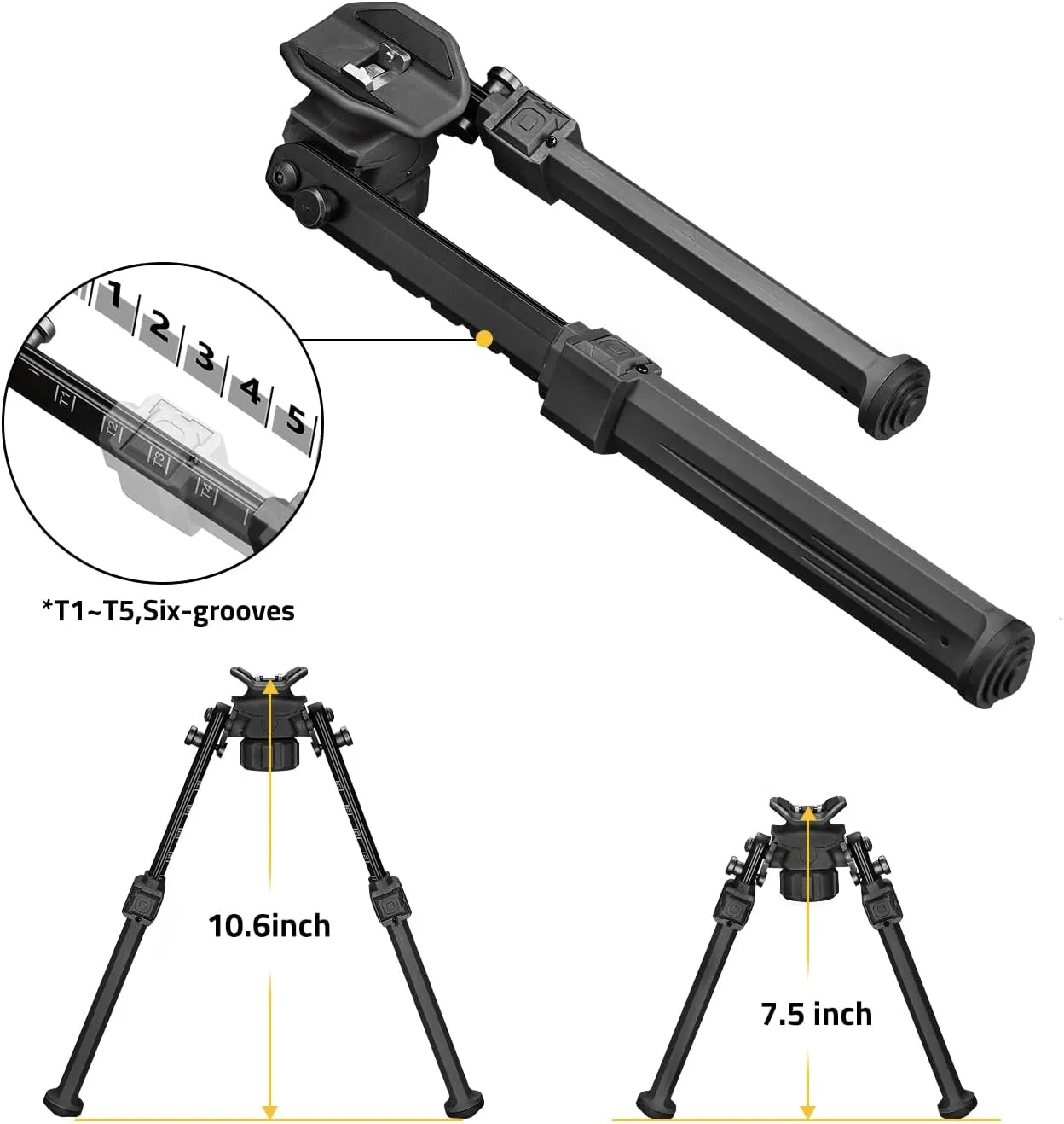 CVLIFE Bipod for Shooting and Hunting,Rifle Bipod Sling Mounting Bipod for Rifle Made of Lightweight High-Strength Polymer