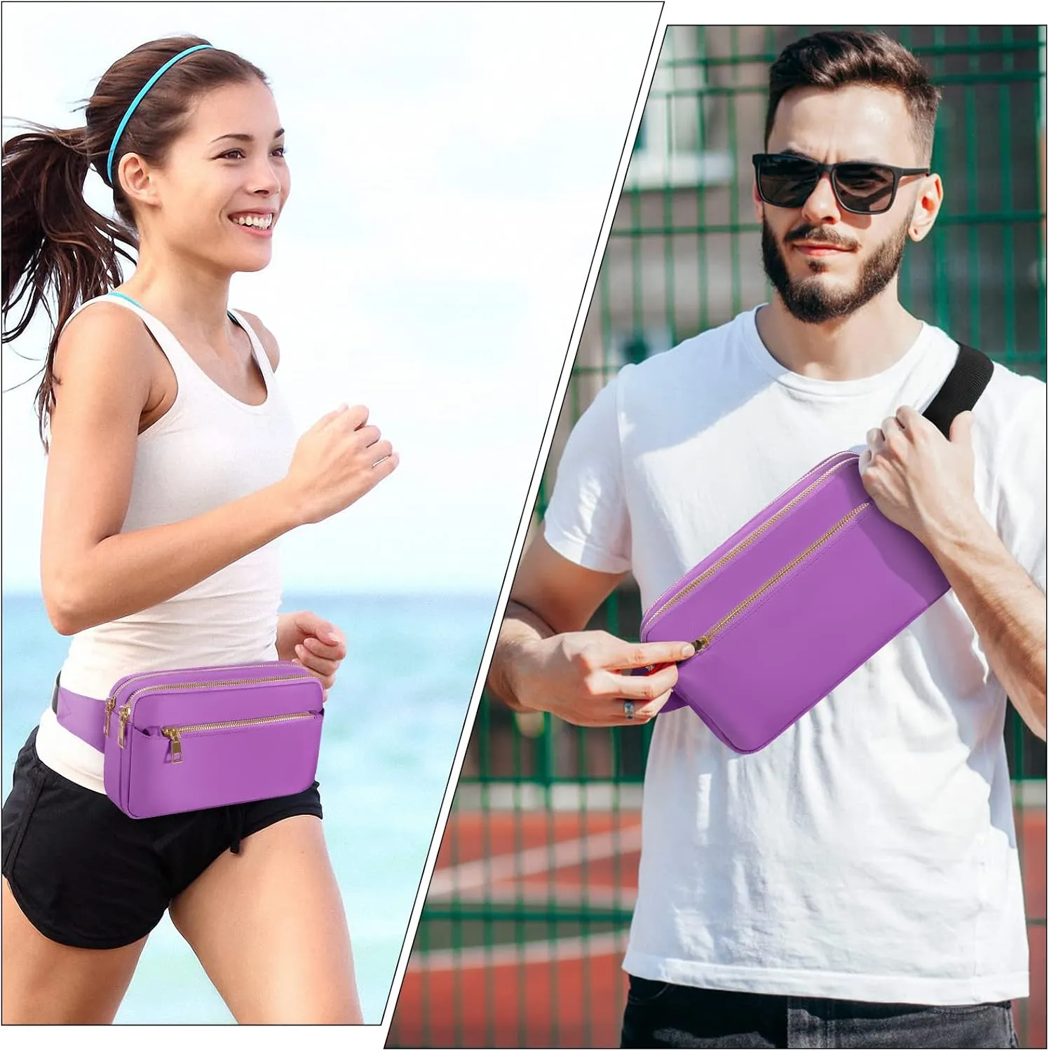 CXWMZY Fanny Packs for Women & Men, Fashion Waist Bag Hip Bum Bag with Multi-Pockets Large Capacity Cute Fanny Pack Casual Bum Bag for Disney Traveling Shopping Casual Cycling Running (Purple)