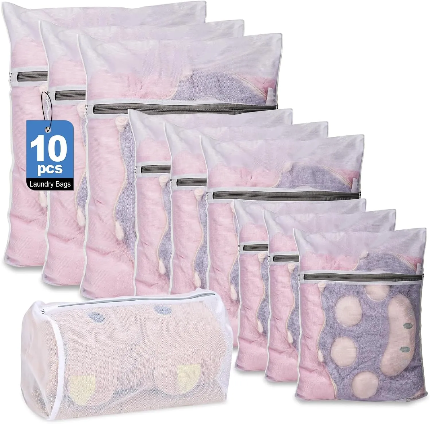 CXYARY 10PCS Mesh Laundry Bags for Delicates, 4 Sizes Laundry Bag Mesh Wash Bags With Premium Zipper, Durable Lingerie Wash Bag, Travel Laundry Bag (3 Large, 3 Medium, 3 Small, 1 Cylinder)