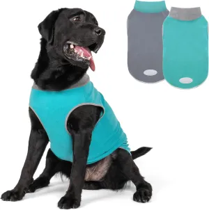 Cyeollo 2 Pack Fleece Sweater Vest - Stretchy Sweatshirt for Dogs With Reflective Stripe - Clothes for Medium Dogs Boy - Turquoise & Grey