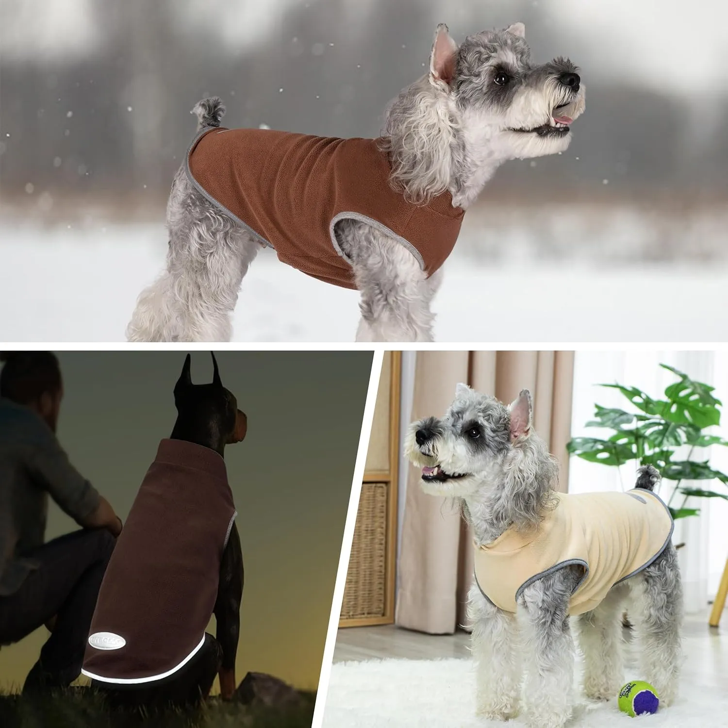 cyeollo 2XL Dog Sweater for Large Dogs Male Female, Reflective Dog Sweatshirt Pullover Dog Jacket Fall Winter Dog Sweaters Warm Dog Clothes, Brown & Khaki XXL