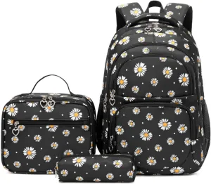 Daisy Kids Backpack for Girls, Multi Pocket School Bags with Lunch Box for Elementary, Teen Girls Bookbag Set