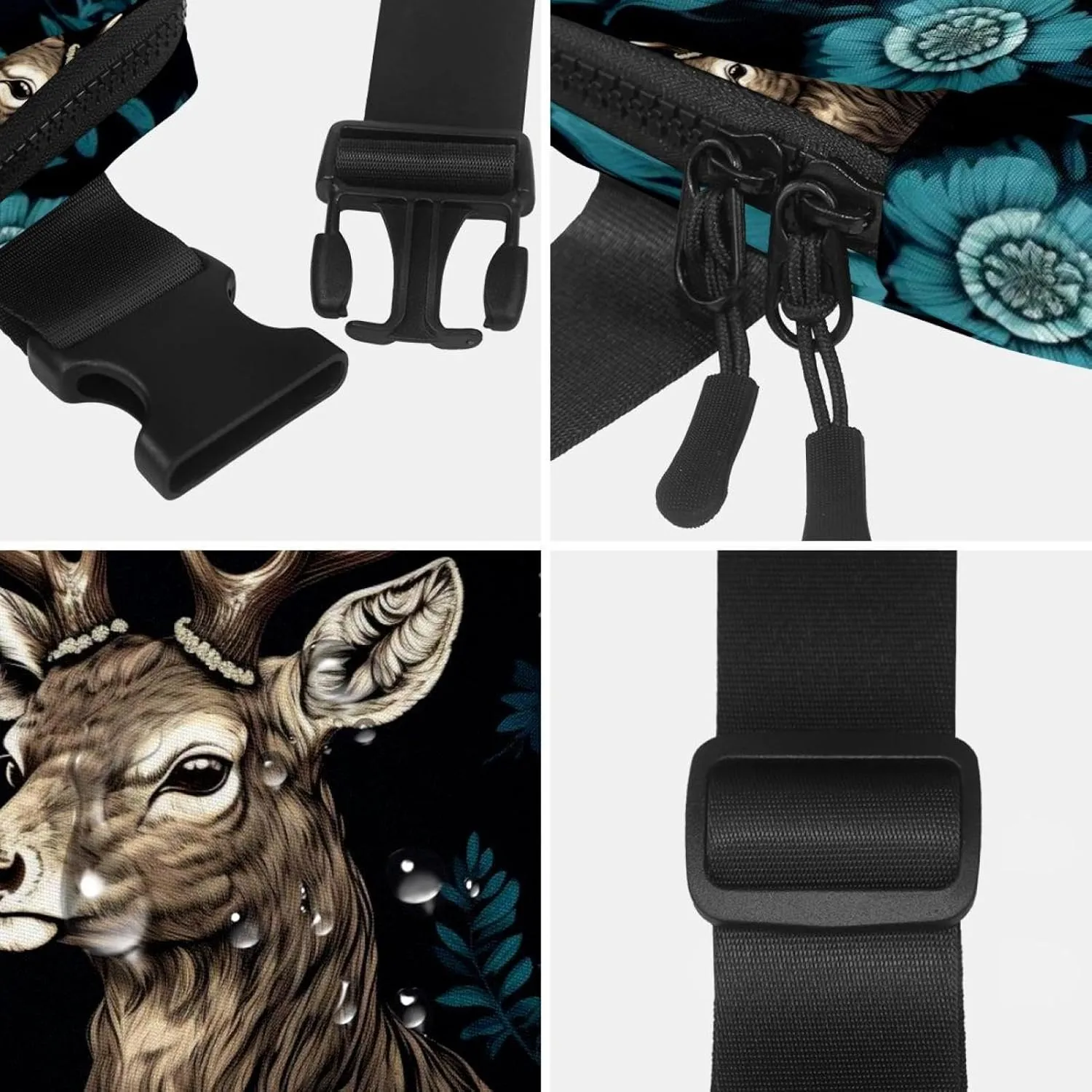 Dark Green Flower Deer Crossbody Fanny Pack for Men&Women,Belt Bag for Travel Casual Walking Running Hiking Cycling