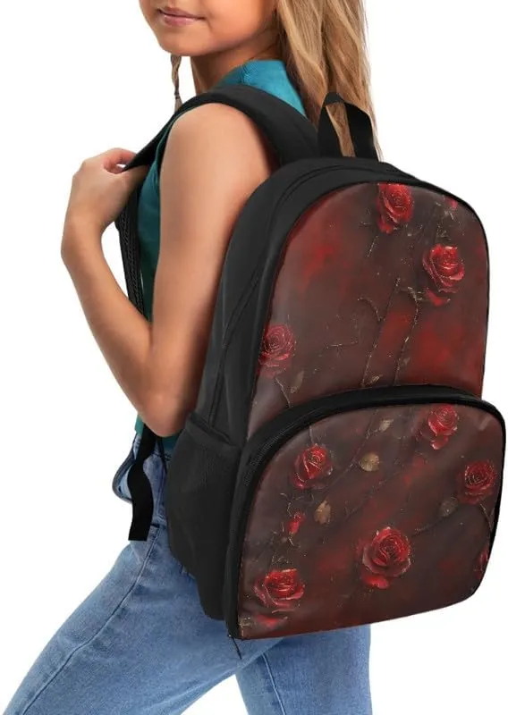 Darkness Thorn Rose Insulated Cooler Backpack Lunch Box Retro Relief Red Roses Leak Proof Lunch Bag Laptop Backpacks Gothic Style Flower for Work Picnic College Travel