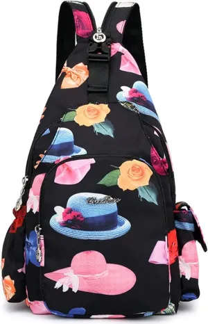 Dayfine Nylon Sling Backpack for Women Chest Bag Lightweight Graffiti Sling Bag Crossbody Bag Travel Hiking Small Daypack -Cap