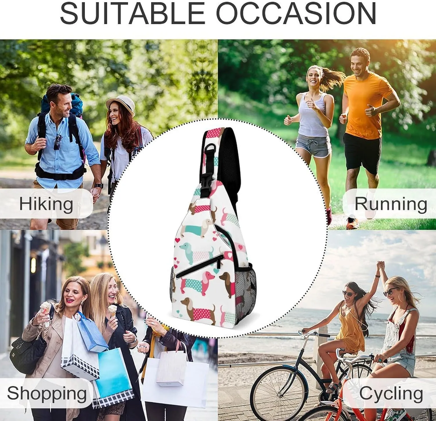 Dechshund Sling Backpack Mens Women Crossbody Backpack Chest Bag Cycling Daypack Hiking Bag Small Cross Body Bags Sports Backpacks