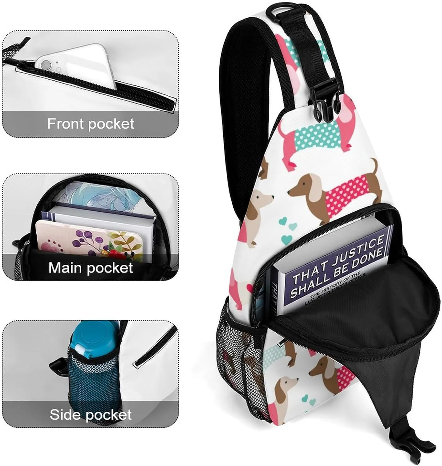 Dechshund Sling Backpack Mens Women Crossbody Backpack Chest Bag Cycling Daypack Hiking Bag Small Cross Body Bags Sports Backpacks