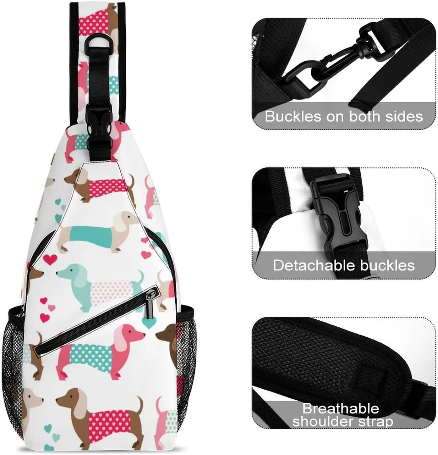 Dechshund Sling Backpack Mens Women Crossbody Backpack Chest Bag Cycling Daypack Hiking Bag Small Cross Body Bags Sports Backpacks