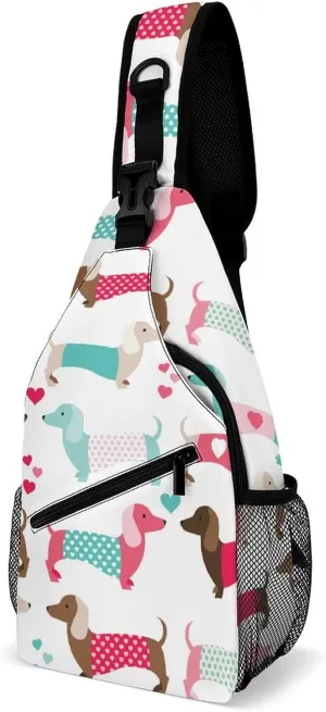 Dechshund Sling Backpack Mens Women Crossbody Backpack Chest Bag Cycling Daypack Hiking Bag Small Cross Body Bags Sports Backpacks
