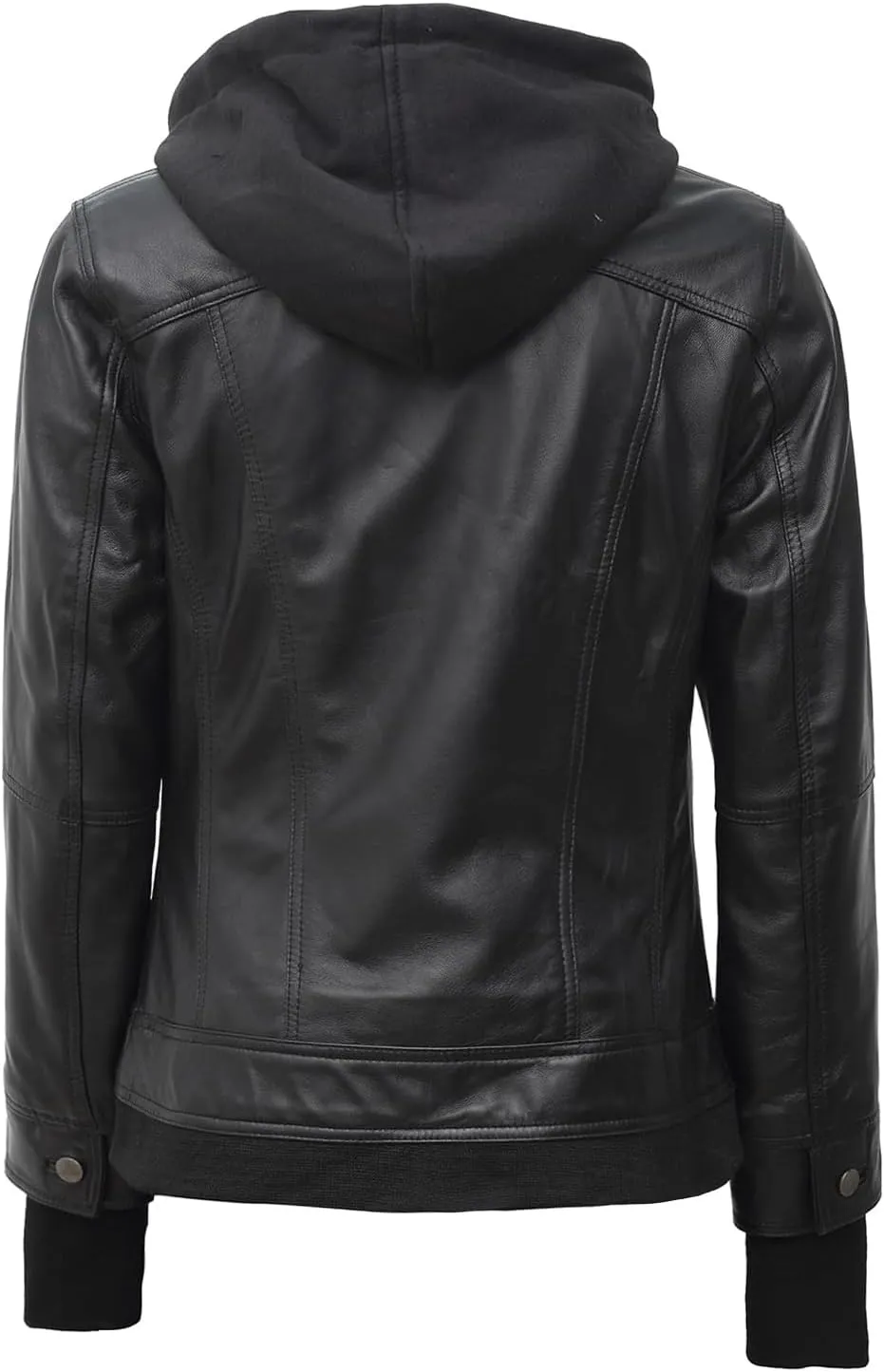 Decrum Hooded Leather Jacket Women - Real Lambskin Womens Leather Jacket with Removable Hood