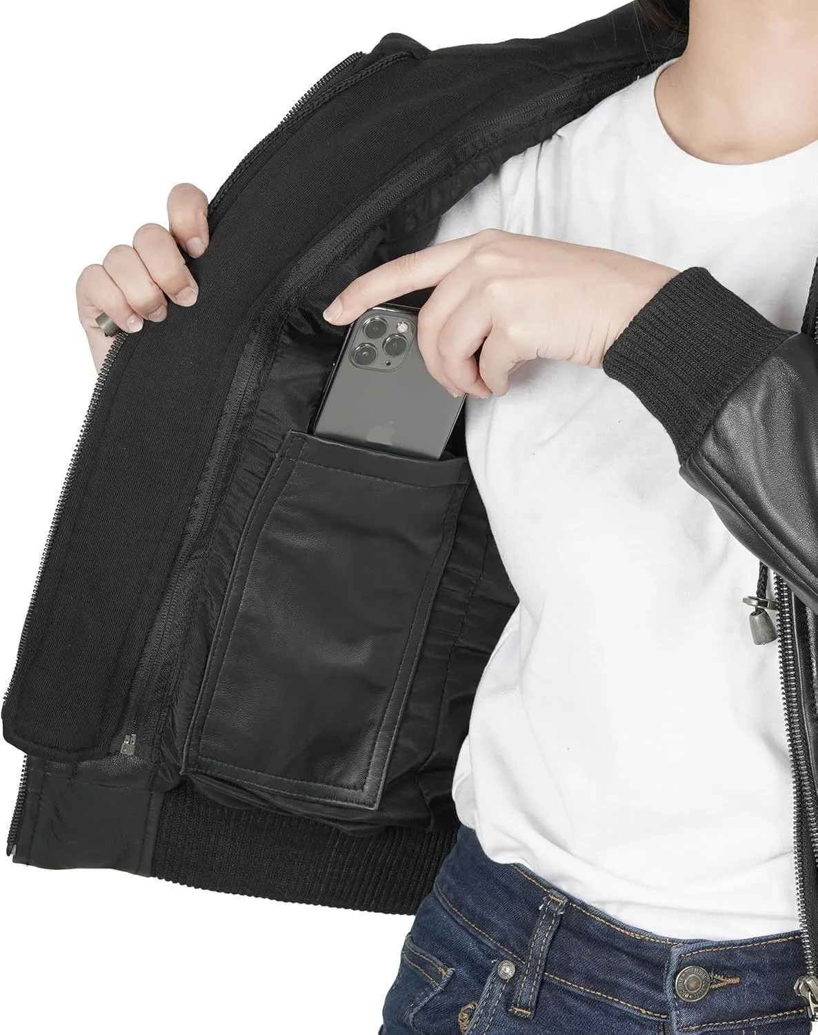 Decrum Leather Jacket Women - Casual Real Lambskin Leather Bomber Jacket Women with Detachable Hood