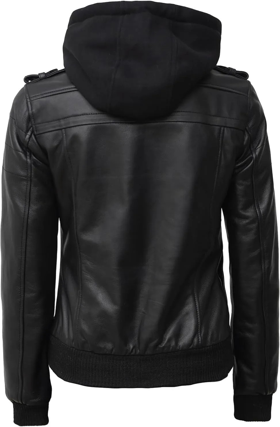 Decrum Leather Jacket Women - Casual Real Lambskin Leather Bomber Jacket Women with Detachable Hood