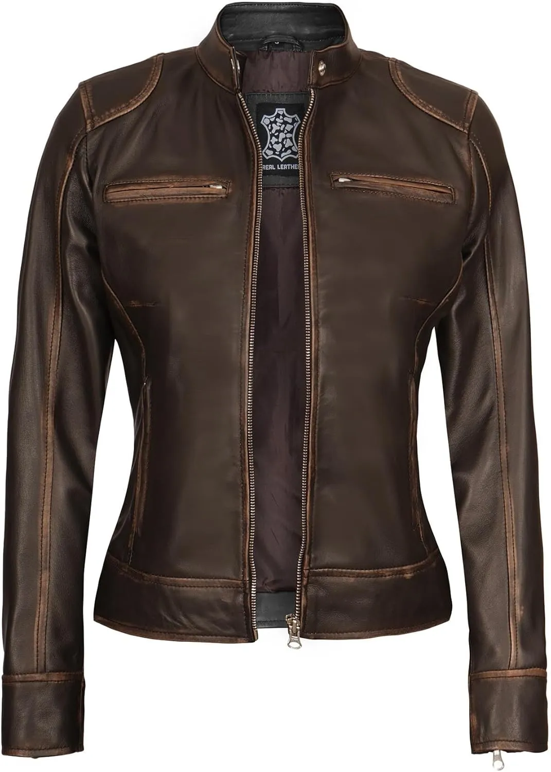 Decrum Leather Jackets For Women - Cafe Racer Style Casual Trending Fashion Womens Leather Jacket