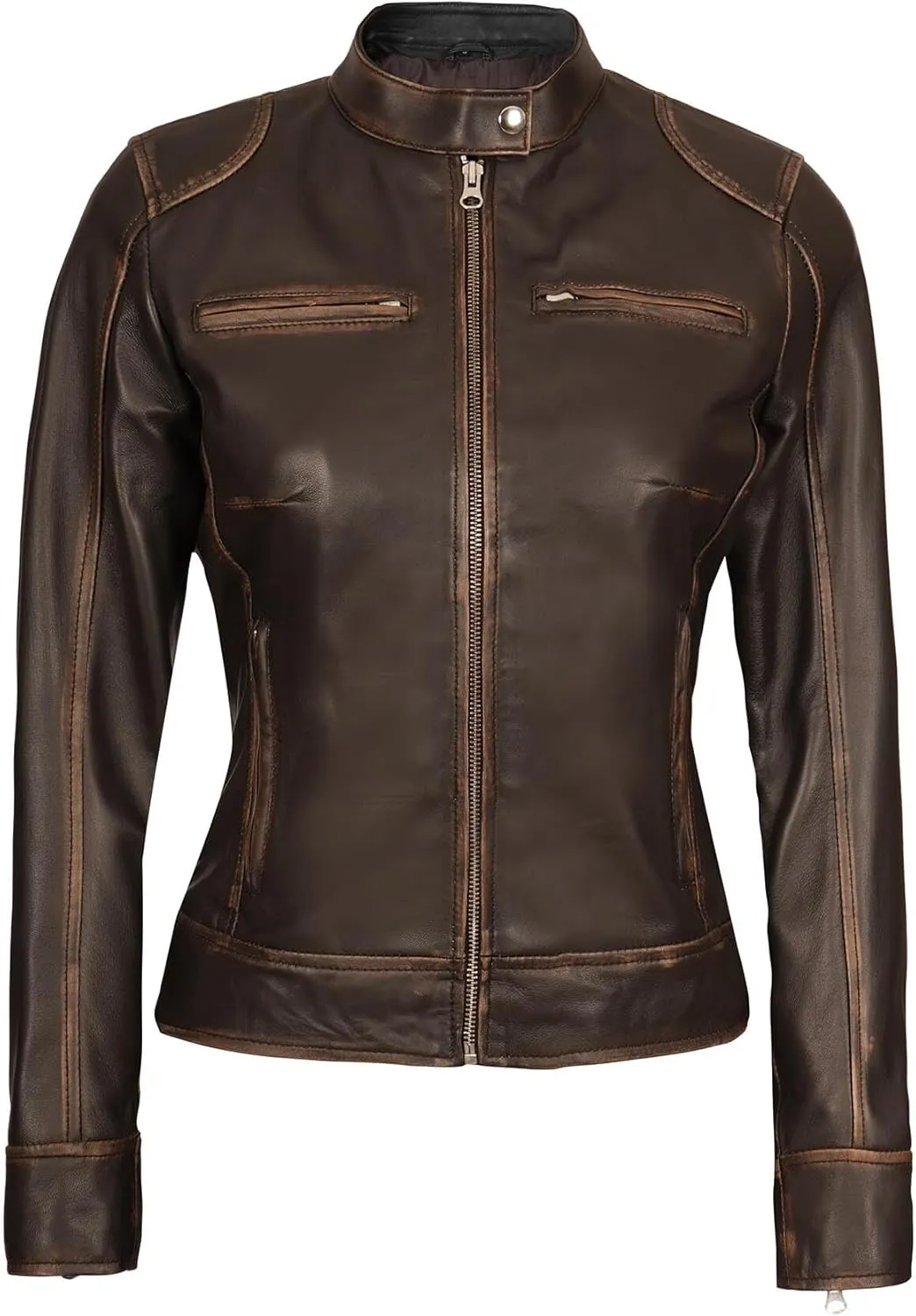 Decrum Leather Jackets For Women - Cafe Racer Style Casual Trending Fashion Womens Leather Jacket