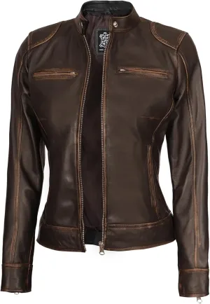 Decrum Leather Jackets For Women - Cafe Racer Style Casual Trending Fashion Womens Leather Jacket
