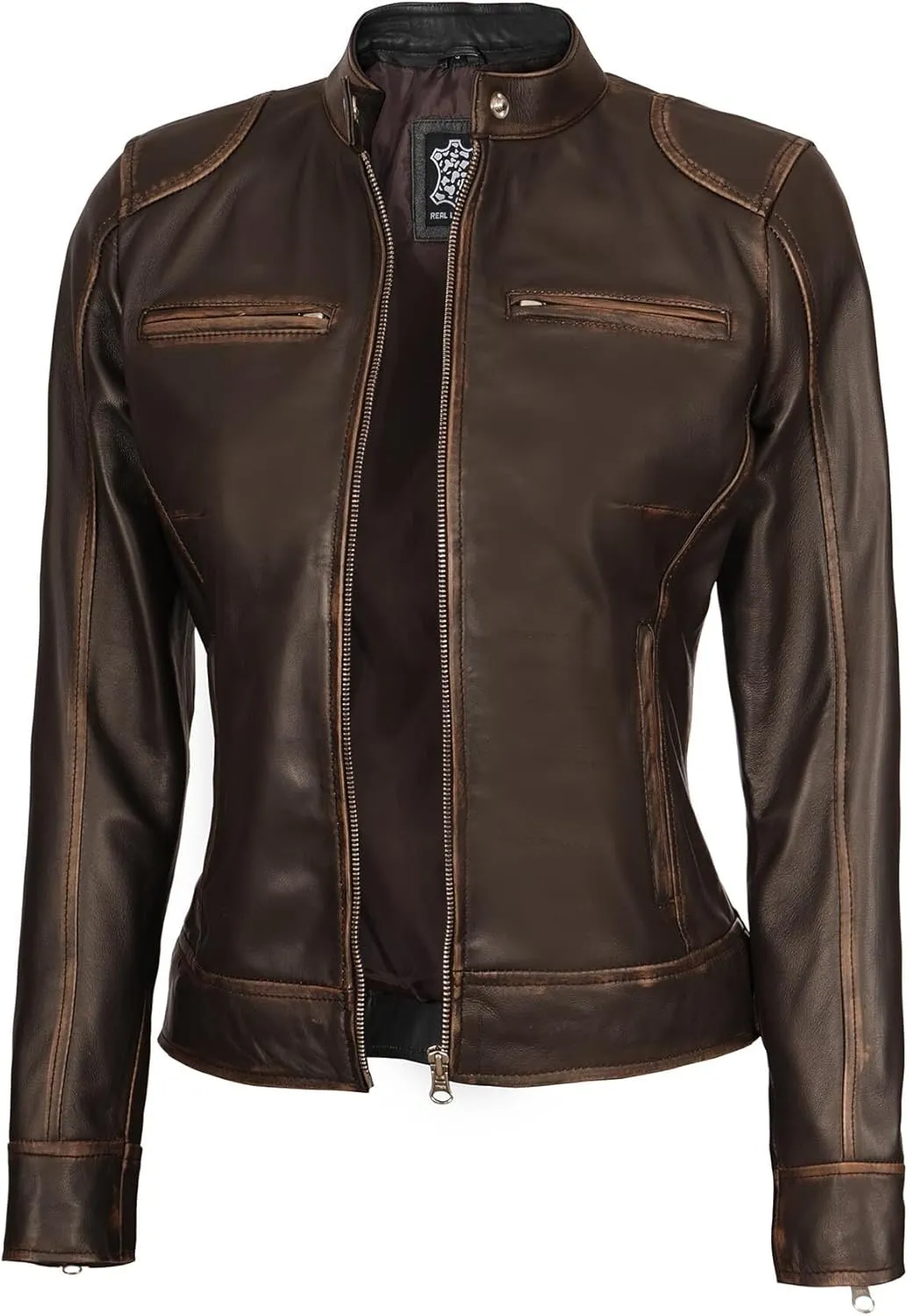 Decrum Leather Jackets For Women - Cafe Racer Style Casual Trending Fashion Womens Leather Jacket