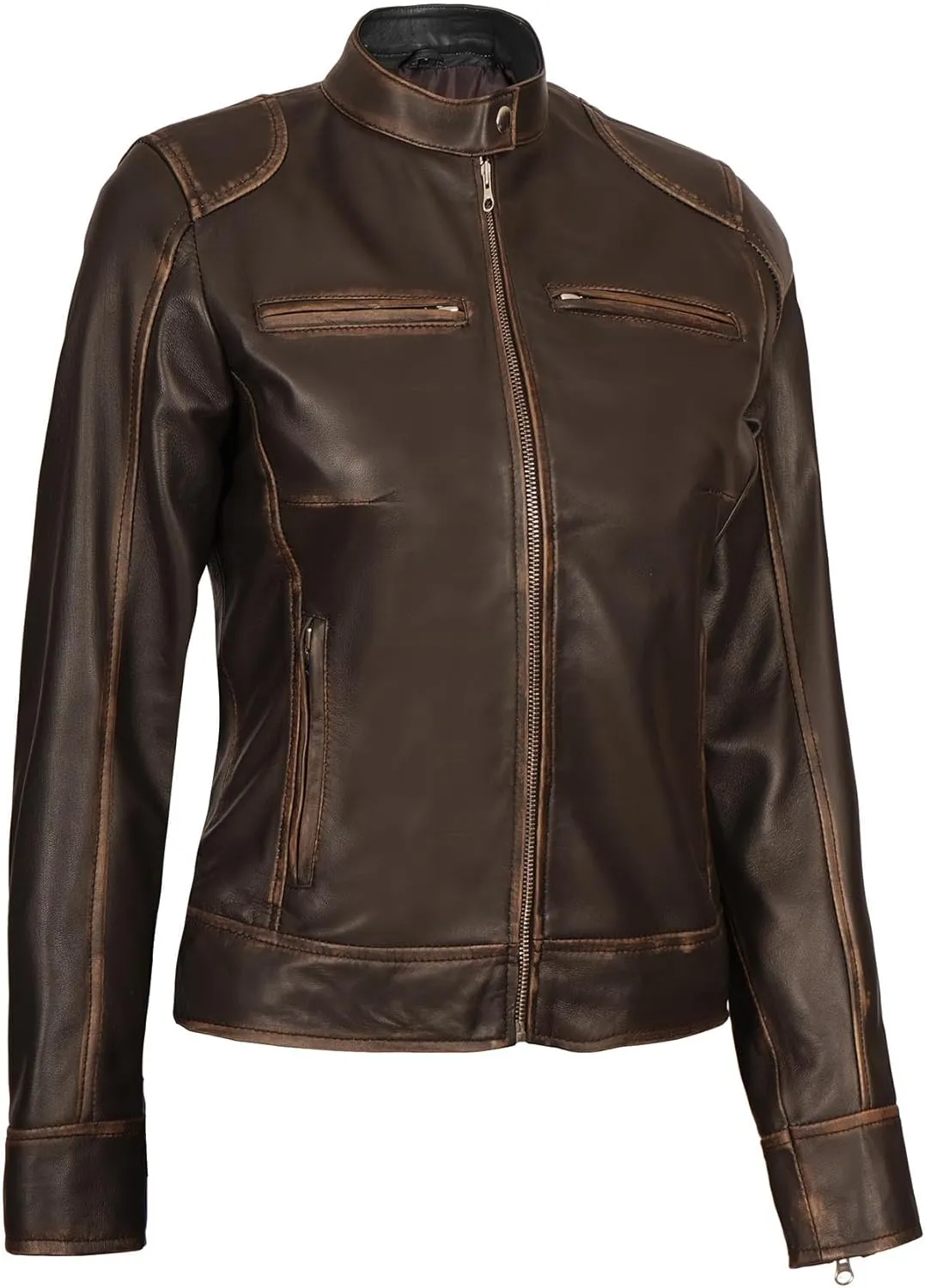 Decrum Leather Jackets For Women - Cafe Racer Style Casual Trending Fashion Womens Leather Jacket